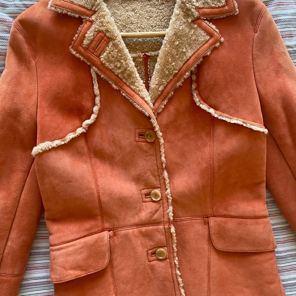 Malo Women’s Orange Leather  Shearling Jacket - made in Italy